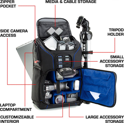 Camera Backpack for Photographers Dslr/Slr/Mirrorless Photography Camera Bag with Laptop Compartment, Waterproof Rain Cover & Tripod Holder, Compatible with Canon/Nikon/Sony (Blue)